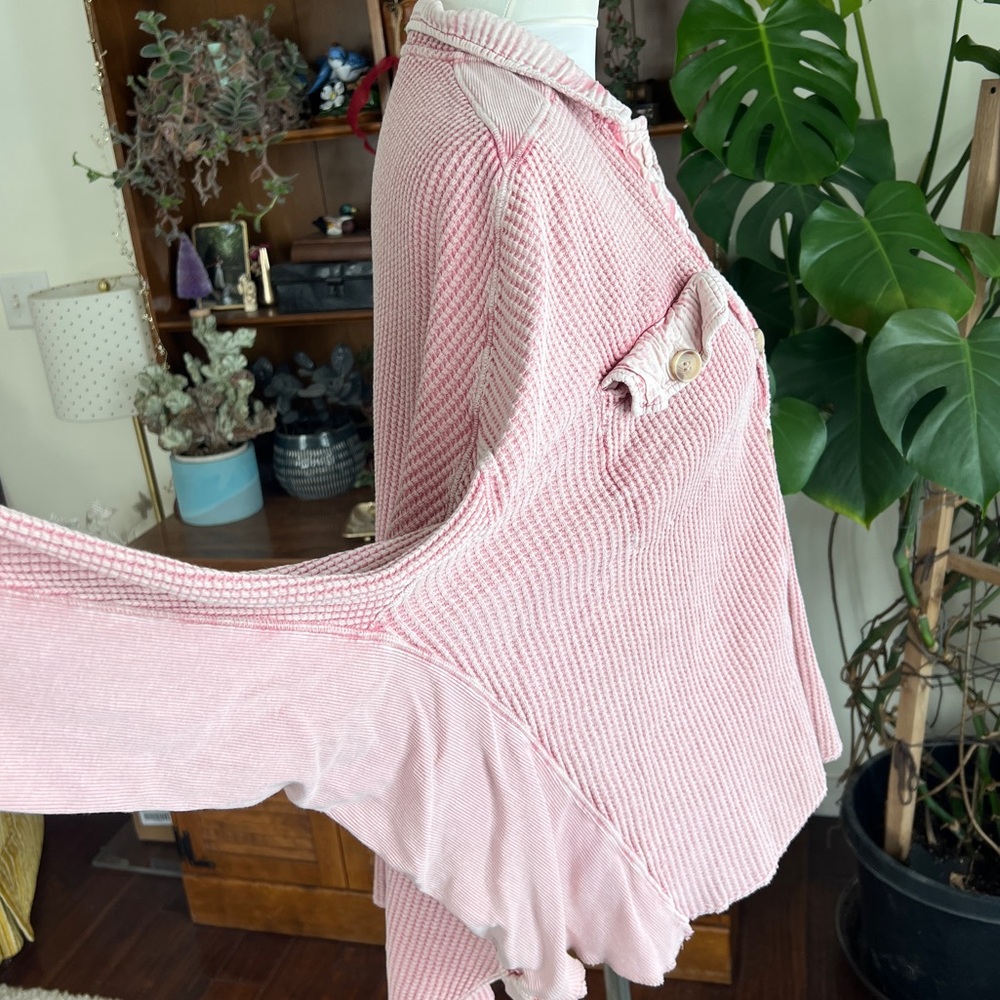 Free People Waffle Scout Arizona Pink Button-Up Shacket Jacket Top XS - Picture 7 of 11